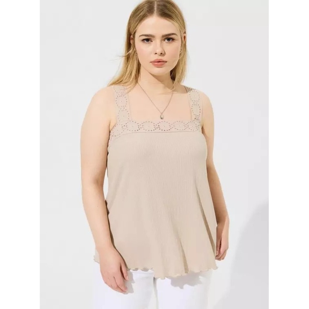 Torrid Women's Swing Tank Size 3 (22/24) Square Neck Strappy Back Beige Boho